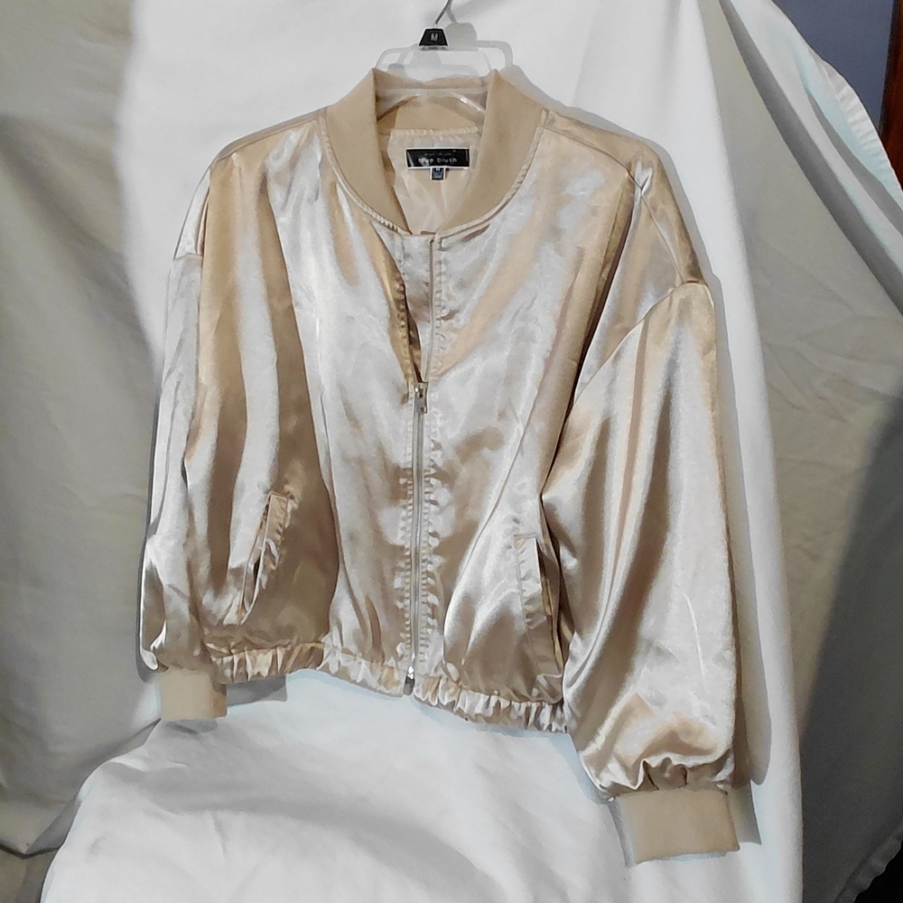 Blue Blush Satin Bomber Jacket - Champagne